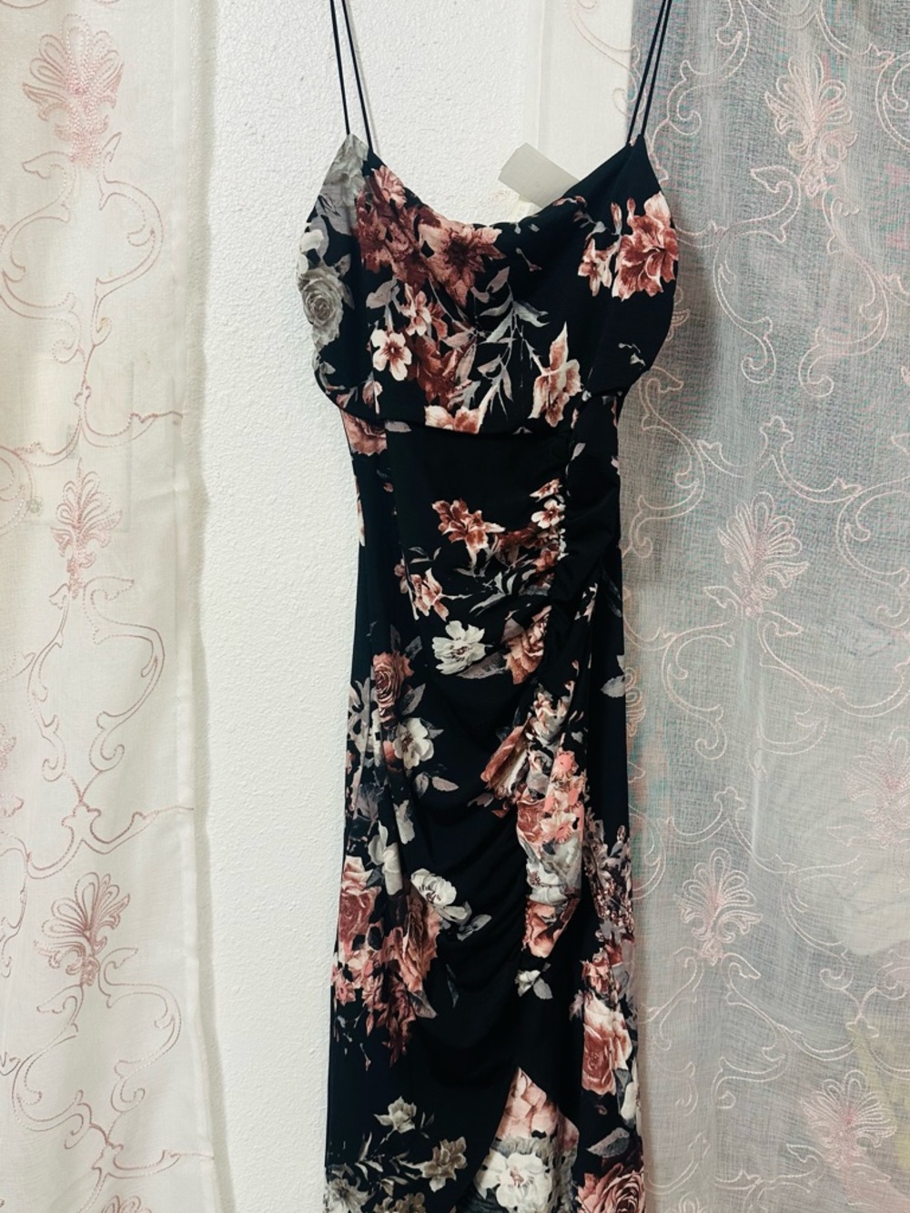 Floral Black Slip Maxi Dress with Rose Print